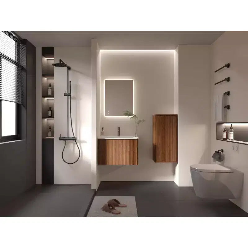 Meuble de salle de bain mural chic à rayures, armoire de rangement flottante avec 3 étagères, meuble haut pour salle de bain, chambre et salon