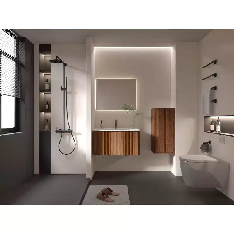 Meuble de salle de bain mural chic à rayures, armoire de rangement flottante avec 3 étagères, meuble haut pour salle de bain, chambre et salon