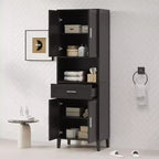 Meuble de rangement de salle de bain avec 2 portes, 1 tiroir et étagères réglables, Armoire de rangement haute autoportante pour salle de bain