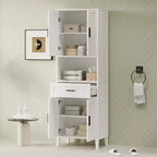 Meuble de rangement de salle de bain avec 2 portes, 1 tiroir et étagères réglables, Armoire de rangement haute autoportante pour salle de bain