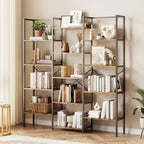 Bibliothèque à 5 niveaux, grande étagère avec 14 casiers ouverts, étagère à cadre métallique réglable, grande étagère pour salon et bureau à domicile
