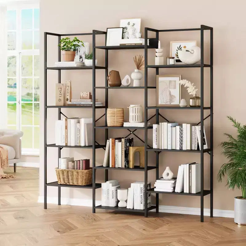 5 Tier Bookcase, Wide Bookshelf With 14 Open Shelves, Adjustable Metal Frame Bookshelf, Large Etagere Bookshelf for Living Room Home Office
