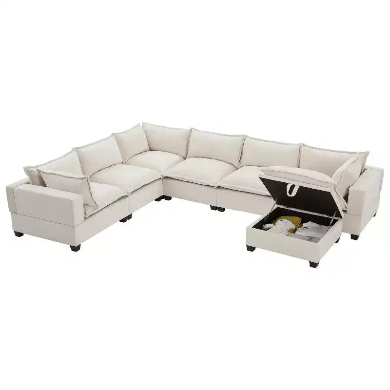 Canapé sectionnel modulaire en U surdimensionné à 7 places avec pouf de rangement
