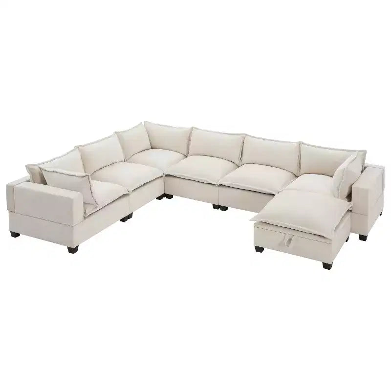 Canapé sectionnel modulaire en U surdimensionné à 7 places avec pouf de rangement