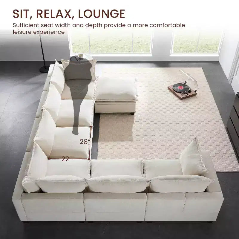 Canapé sectionnel modulaire en U surdimensionné à 7 places avec pouf de rangement