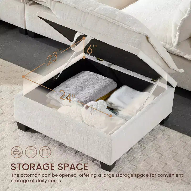 Canapé sectionnel modulaire en U surdimensionné à 7 places avec pouf de rangement