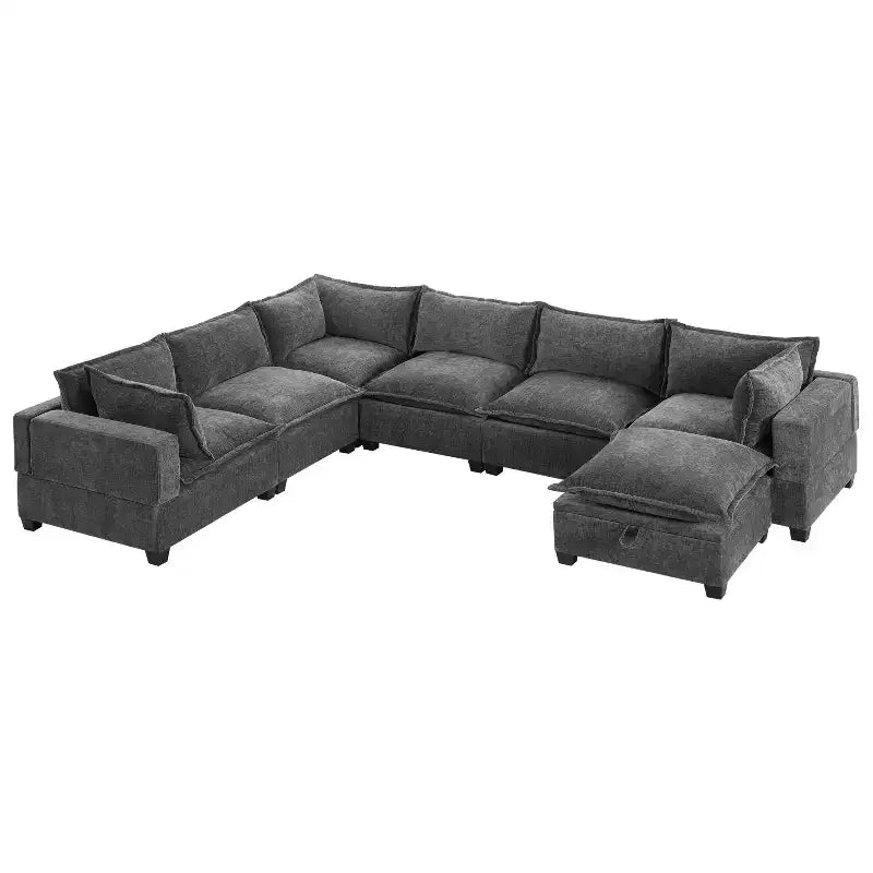 Canapé sectionnel modulaire en U surdimensionné à 7 places avec pouf de rangement