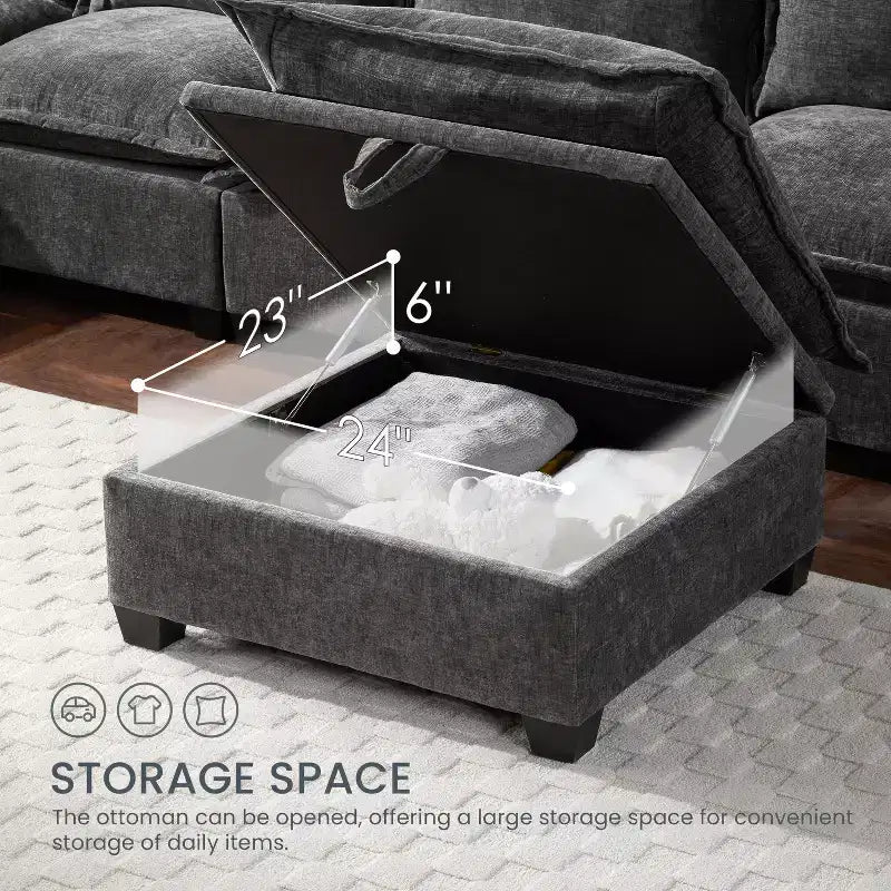 Canapé sectionnel modulaire en U surdimensionné à 7 places avec pouf de rangement