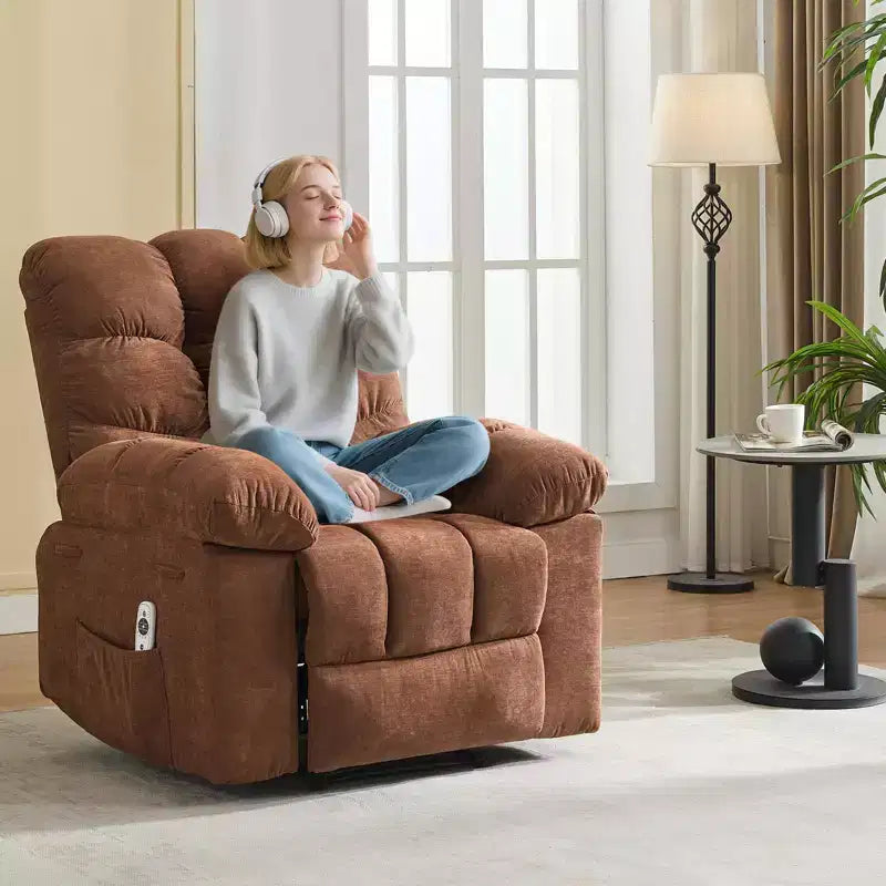 Fauteuil inclinable, large fauteuil à bascule, fauteuil d'appoint avec massage et chaleur, fauteuil inclinable ergonomique en tissu respirant surdimensionné avec chaleur