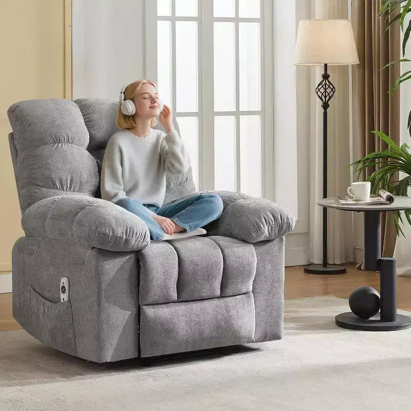 Fauteuil inclinable, large fauteuil à bascule, fauteuil d'appoint avec massage et chaleur, fauteuil inclinable ergonomique en tissu respirant surdimensionné avec chaleur