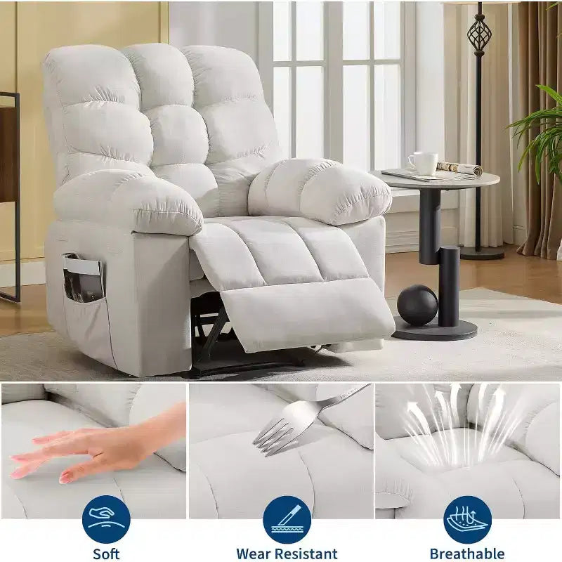 Fauteuil inclinable, large fauteuil à bascule, fauteuil d'appoint avec massage et chaleur, fauteuil inclinable ergonomique en tissu respirant surdimensionné avec chaleur