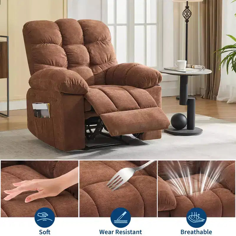 Fauteuil inclinable, large fauteuil à bascule, fauteuil d'appoint avec massage et chaleur, fauteuil inclinable ergonomique en tissu respirant surdimensionné avec chaleur