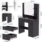 Coiffeuse avec miroir et lumières, tiroirs de rangement, étagères, placard et chaise, 3 modes d'éclairage et luminosité réglable, pour chambre à coucher, salon