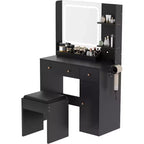 Vanity Desk with Mirror and Lights, Storage Drawers Shelves Cabinet& Chair, 3 Lighting Modes & Adjustable Brightness, for Bedroom, Living Room