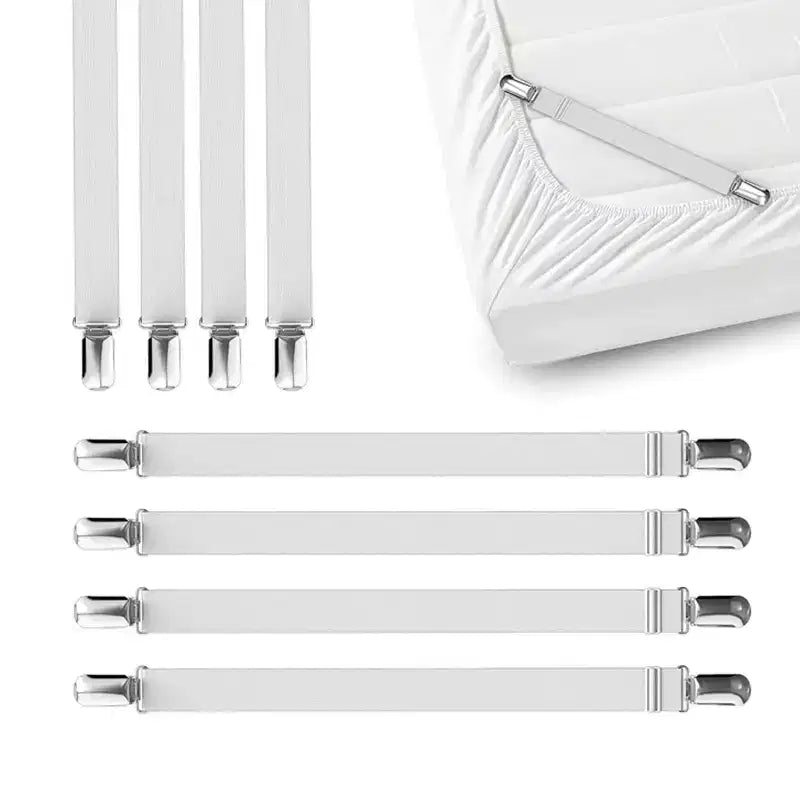 Attaches de draps de lit 4 pièces - Sangles de maintien de matelas, bandes élastiques d'angle avec pinces, conviennent aux draps jumeaux/queen/king