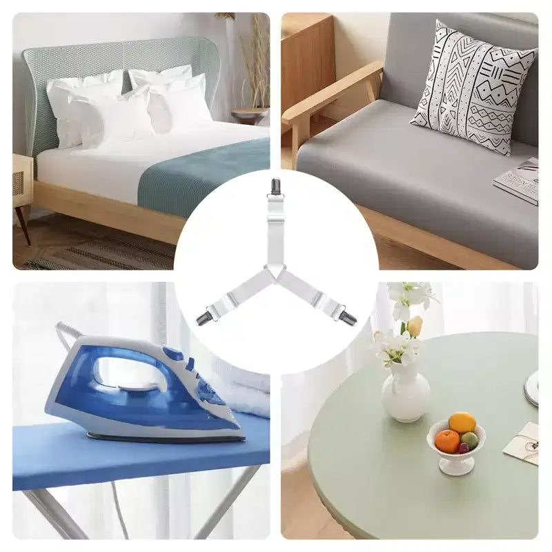 Attaches de draps de lit 4 pièces - Sangles de maintien de matelas, bandes élastiques d'angle avec pinces, conviennent aux draps jumeaux/queen/king
