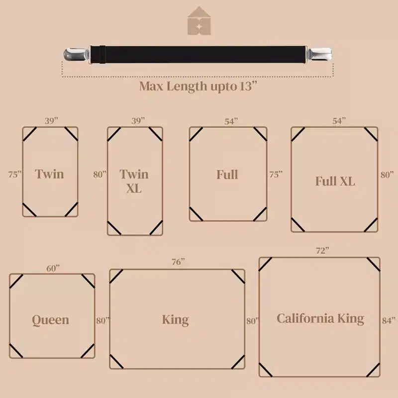 Attaches de draps de lit 4 pièces - Sangles de maintien de matelas, bandes élastiques d'angle avec pinces, conviennent aux draps jumeaux/queen/king