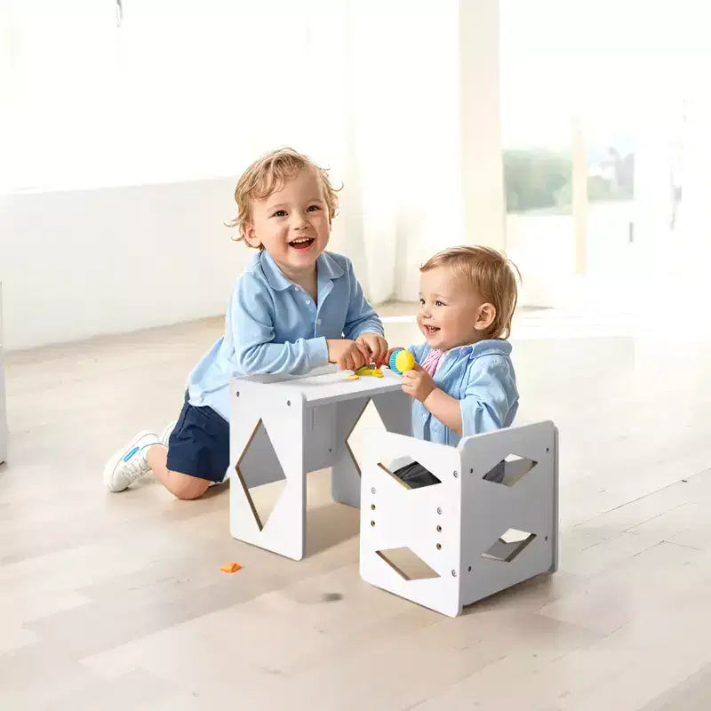 Table et chaise de sevrage Montessori, table et chaise en bois pour tout-petits de 1 à 5 ans, chaise et table d'activités pour enfants à hauteur réglable, blanc