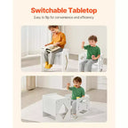 Table et chaise de sevrage Montessori, table et chaise en bois pour tout-petits de 1 à 5 ans, chaise et table d'activités pour enfants à hauteur réglable, blanc