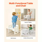 Table et chaise de sevrage Montessori, table et chaise en bois pour tout-petits de 1 à 5 ans, chaise et table d'activités pour enfants à hauteur réglable, blanc