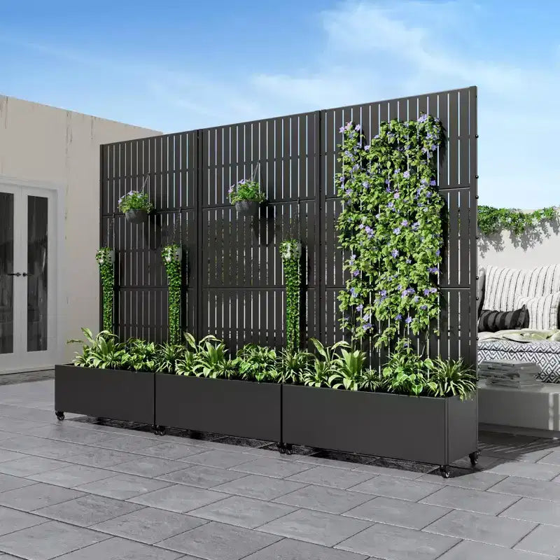 Jardinière avec treillis en fer noir style clôture verticale 183x89x41 cm