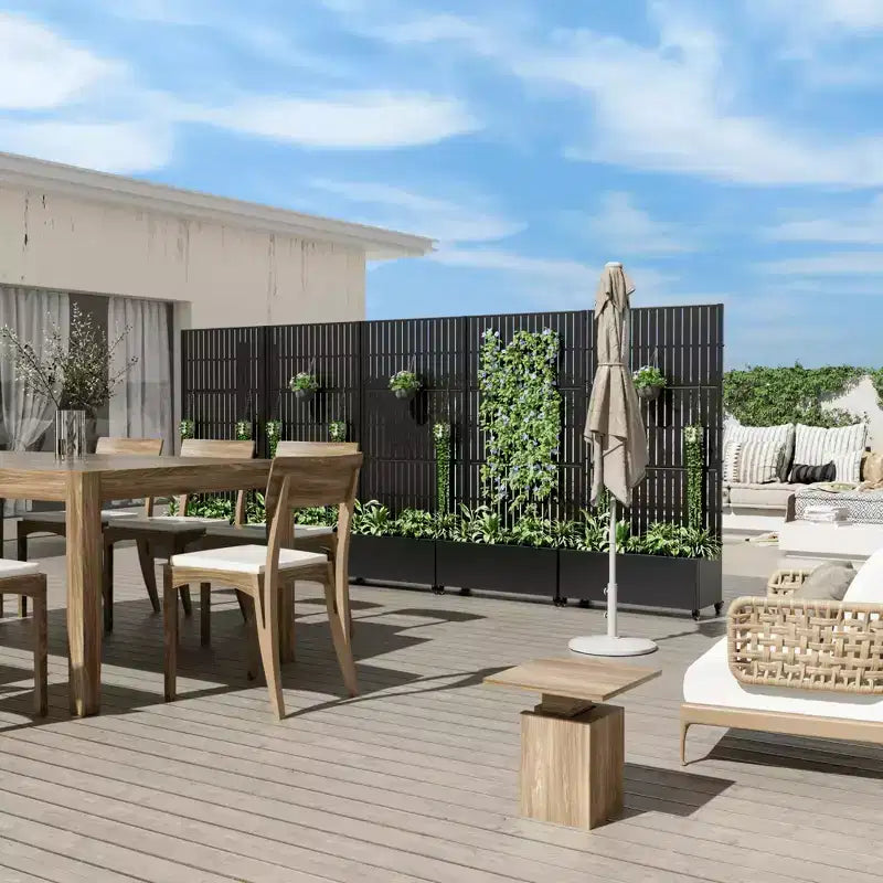 Jardinière avec treillis en fer noir style clôture verticale 183x89x41 cm