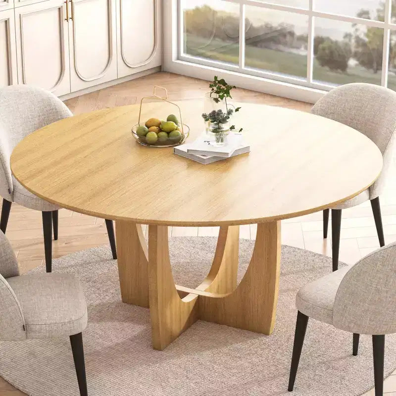 Table de salle à manger ronde en bois de 42 pouces pour 4, table de cuisine et de salle à manger moderne de style campagnard