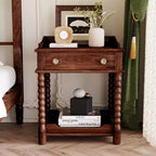 Vintage Nightstand Retro End Table Sofa Side Table Accent Table Bed Beside Table with Drawer, Open Shelf & Turned Legs - ModernLuxe