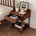 Table de Chevet Vintage Table d'Extrémité Rétro Table d'Appoint de Canapé Table d'Appoint de Lit avec Tiroir, Étagère Ouverte et Pieds Tournés