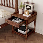 Table de Chevet Vintage Table d'Extrémité Rétro Table d'Appoint de Canapé Table d'Appoint de Lit avec Tiroir, Étagère Ouverte et Pieds Tournés