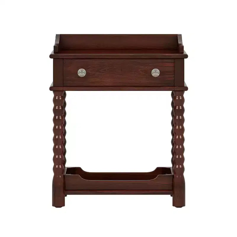 Table de Chevet Vintage Table d'Extrémité Rétro Table d'Appoint de Canapé Table d'Appoint de Lit avec Tiroir, Étagère Ouverte et Pieds Tournés