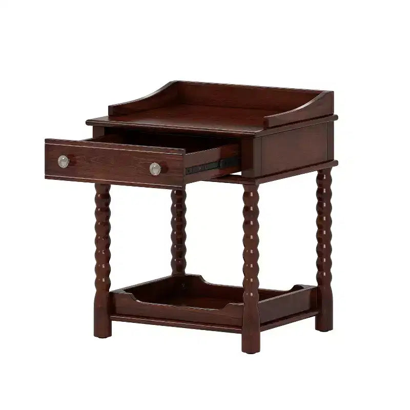 Table de Chevet Vintage Table d'Extrémité Rétro Table d'Appoint de Canapé Table d'Appoint de Lit avec Tiroir, Étagère Ouverte et Pieds Tournés