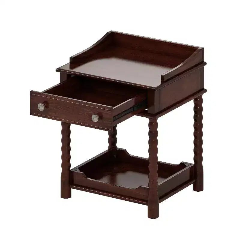 Table de Chevet Vintage Table d'Extrémité Rétro Table d'Appoint de Canapé Table d'Appoint de Lit avec Tiroir, Étagère Ouverte et Pieds Tournés