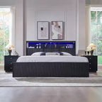 Cadre de lit King Size avec tête de lit, Cadre de lit plateforme moderne en bois avec lumières et station de charge et tiroirs, Aucun sommier tapissier requis