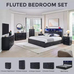 Cadre de lit King Size avec tête de lit, Cadre de lit plateforme moderne en bois avec lumières et station de charge et tiroirs, Aucun sommier tapissier requis