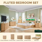 Cadre de lit King Size avec tête de lit, Cadre de lit plateforme moderne en bois avec lumières et station de charge et tiroirs, Aucun sommier tapissier requis