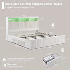 Cadre de lit King Size avec tête de lit, Cadre de lit plateforme moderne en bois avec lumières et station de charge et tiroirs, Aucun sommier tapissier requis