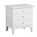 Table de chevet blanche 26x24x18 avec trois tiroirs spacieux, table de nuit compacte pour le rangement de la chambre et accent lumineux et élégant