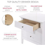 Table de chevet blanche 26x24x18 avec trois tiroirs spacieux, table de nuit compacte pour le rangement de la chambre et accent lumineux et élégant