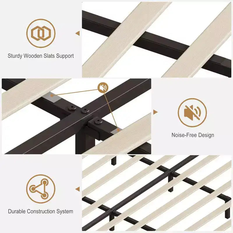 Cadre de lit double/grand/très grand avec lumières LED, lit plateforme rembourré avec station de charge et tête de lit de rangement à 2 niveaux