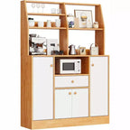 Petit meuble de bar à café de style ferme avec 4 portes et étagères réglables, buffet de cuisine en bois, vaisselier de garde-manger en café + blanc