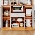 Petit meuble de bar à café de style ferme avec 4 portes et étagères réglables, buffet de cuisine en bois, vaisselier de garde-manger en café + blanc