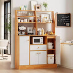 Petit meuble de bar à café de style ferme avec 4 portes et étagères réglables, buffet de cuisine en bois, vaisselier de garde-manger en café + blanc