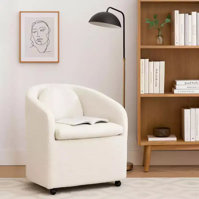 Fauteuil d'appoint pivotant moderne en chenille avec dossier arrondi et base pivotante à 360°, pour salon ou chambre à coucher, beige