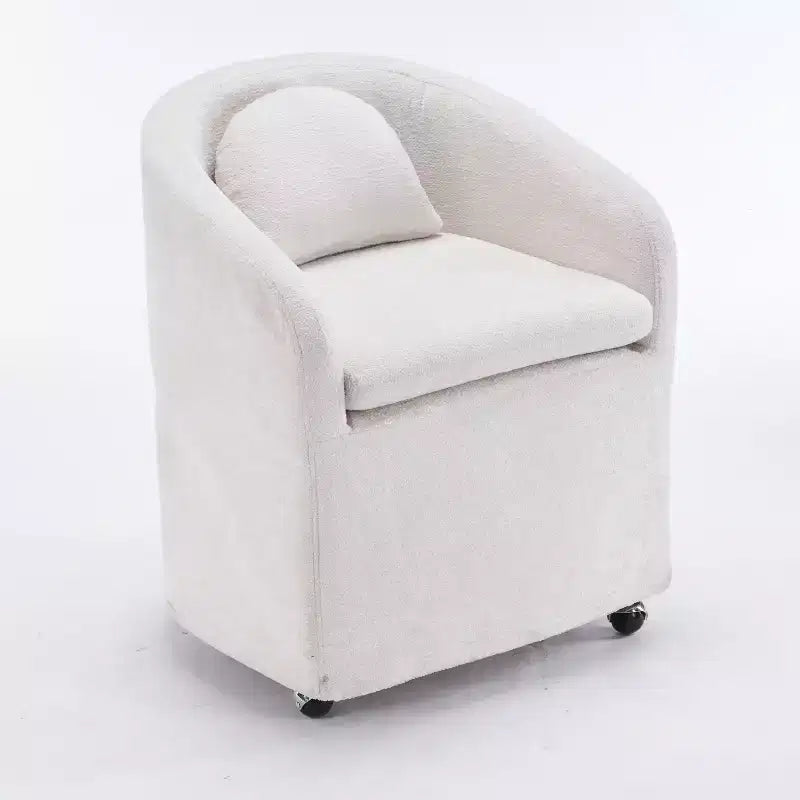 Fauteuil d'appoint pivotant moderne en chenille avec dossier arrondi et base pivotante à 360°, pour salon ou chambre à coucher, beige