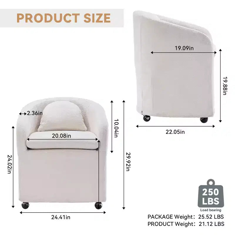 Fauteuil d'appoint pivotant moderne en chenille avec dossier arrondi et base pivotante à 360°, pour salon ou chambre à coucher, beige