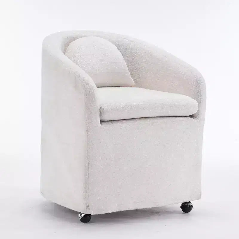 Fauteuil d'appoint pivotant moderne en chenille avec dossier arrondi et base pivotante à 360°, pour salon ou chambre à coucher, beige