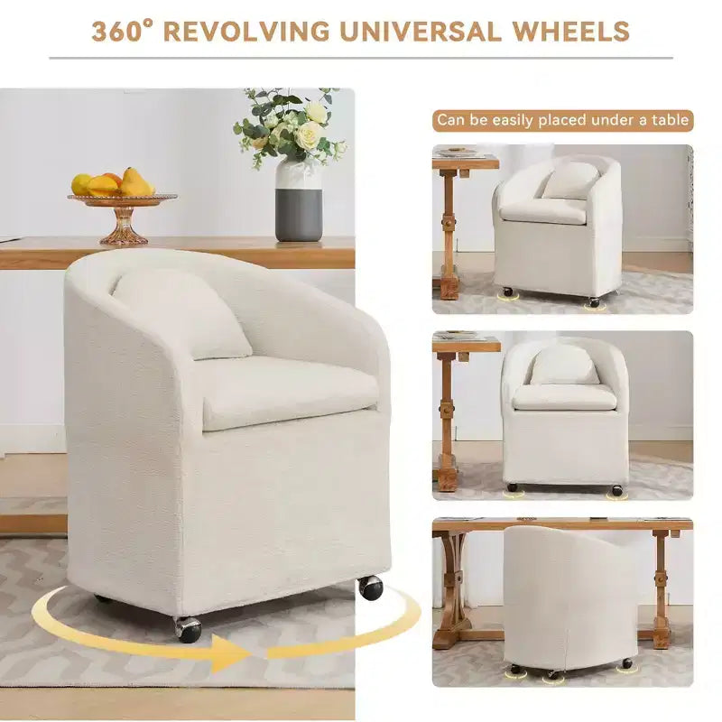 Fauteuil d'appoint pivotant moderne en chenille avec dossier arrondi et base pivotante à 360°, pour salon ou chambre à coucher, beige