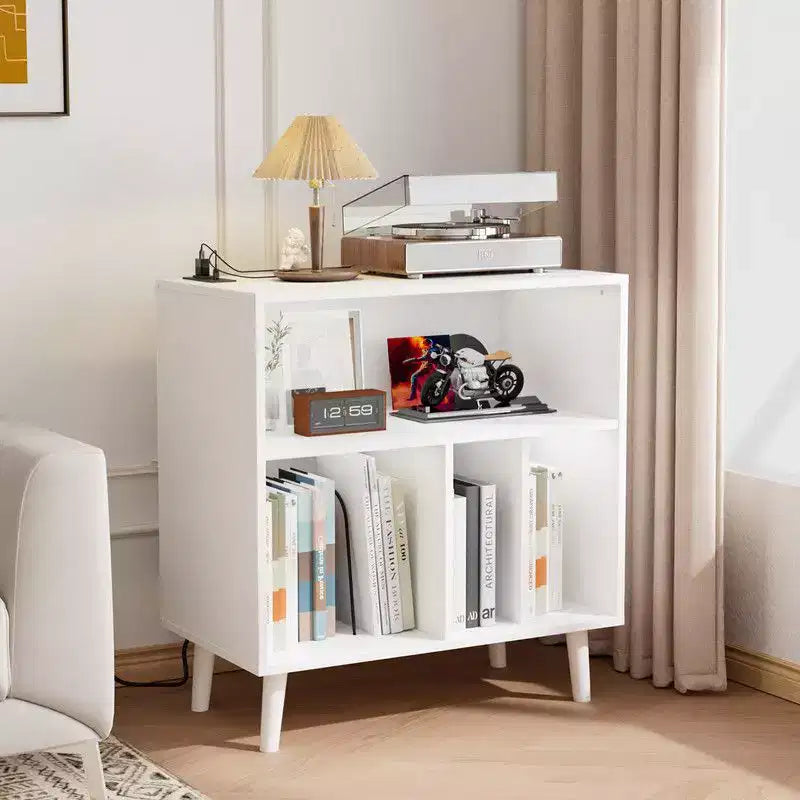 Meuble de Rangement pour Platine Vinyle avec Lumières LED et Station de Charge