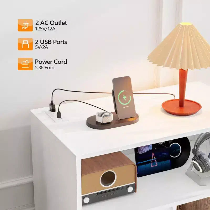 Meuble de Rangement pour Platine Vinyle avec Lumières LED et Station de Charge